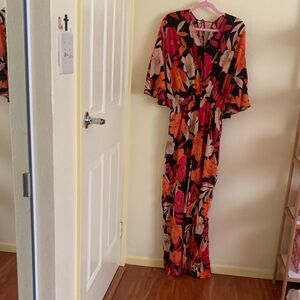 NWT Easel Black and Orange Floral Jumpsuit